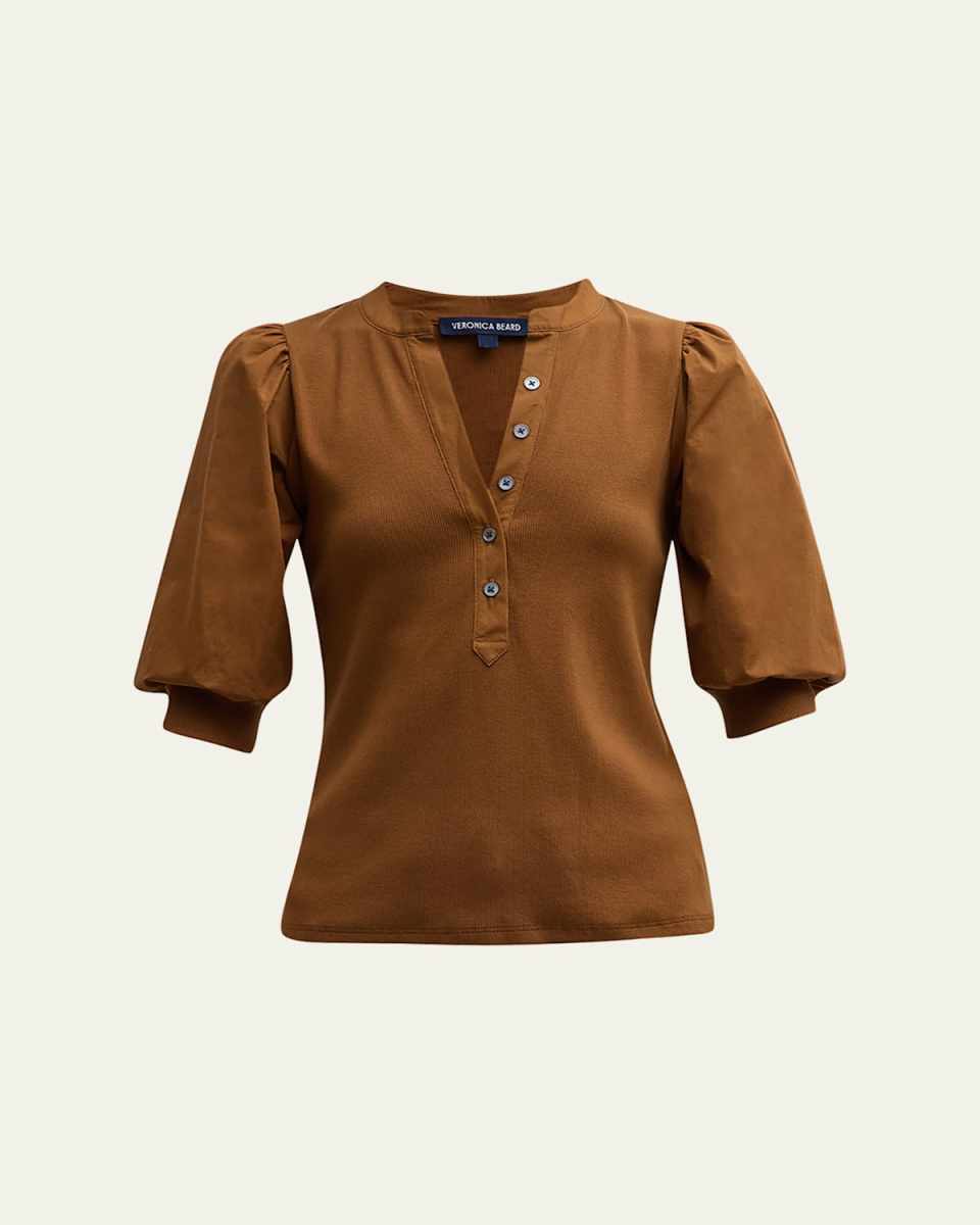 Coralee Puff Sleeve Button-Front Top